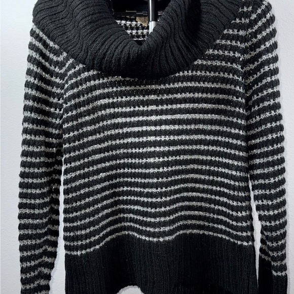 Dkny Sweaters - DKNY Black and Gray Striped Cowl Neck Sweater